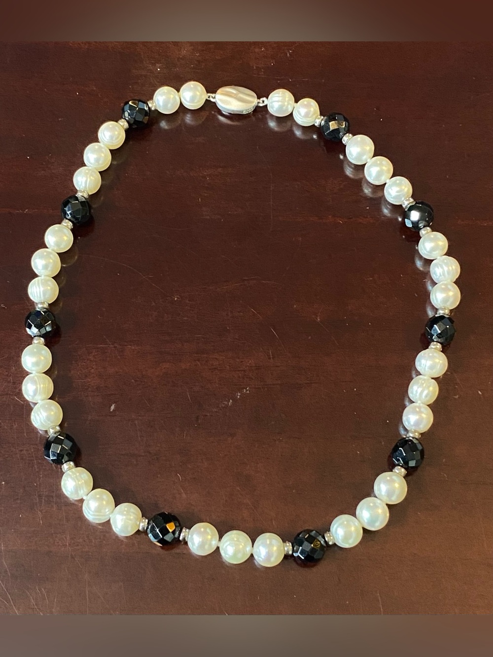 Honora Freshwater Pearl Black Onyx Necklace Sterling Silver Bean Clasp